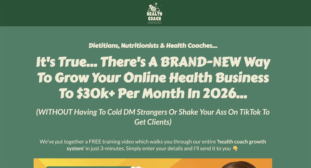 Health Coach Growth Hub landing page before