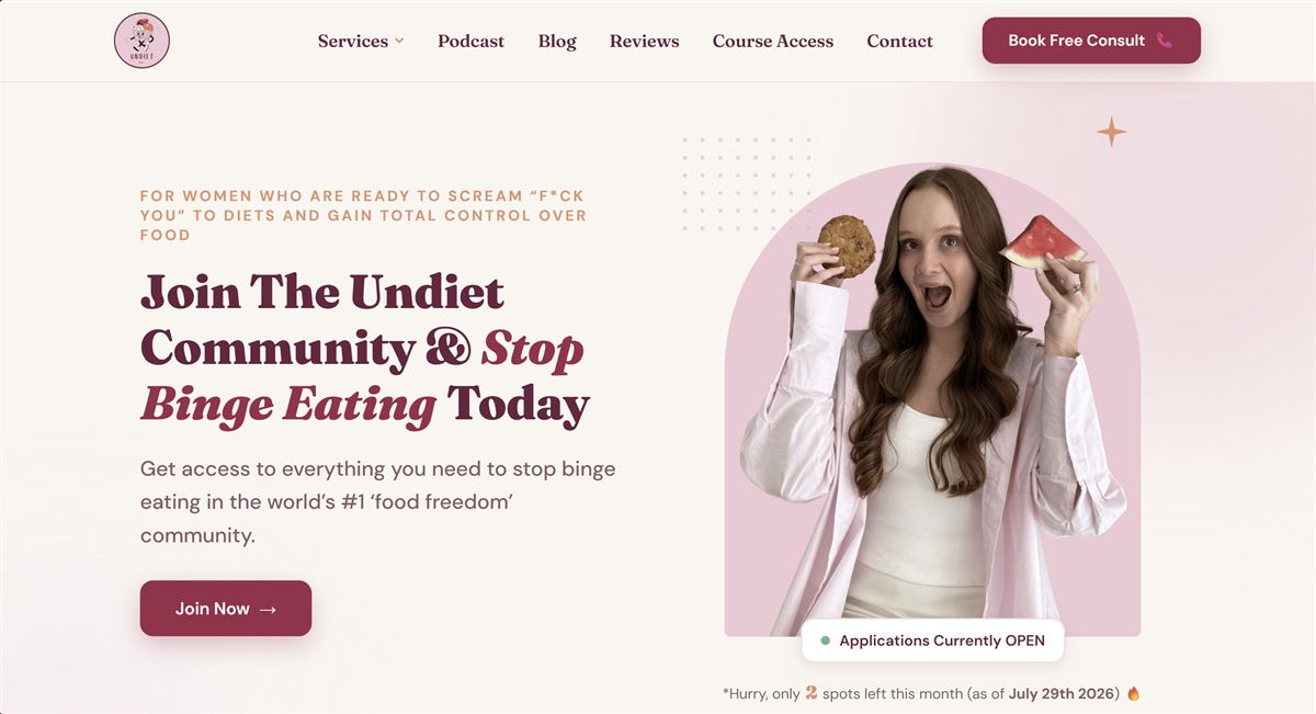 The Undiet Company community page after Hardbox redesign