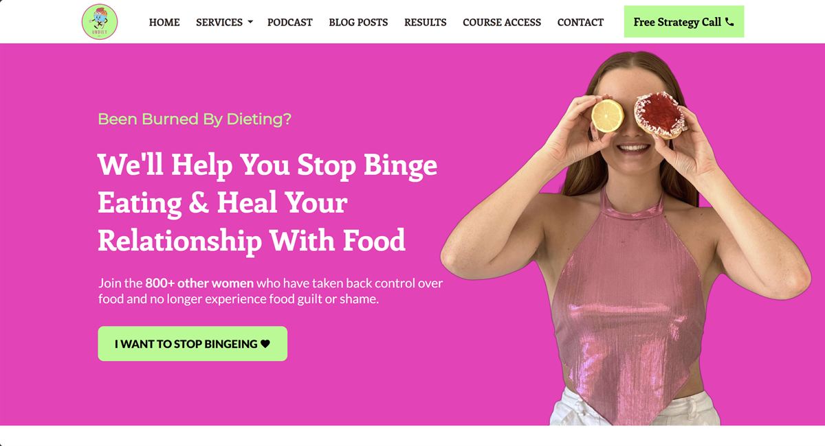 The Undiet Company homepage before