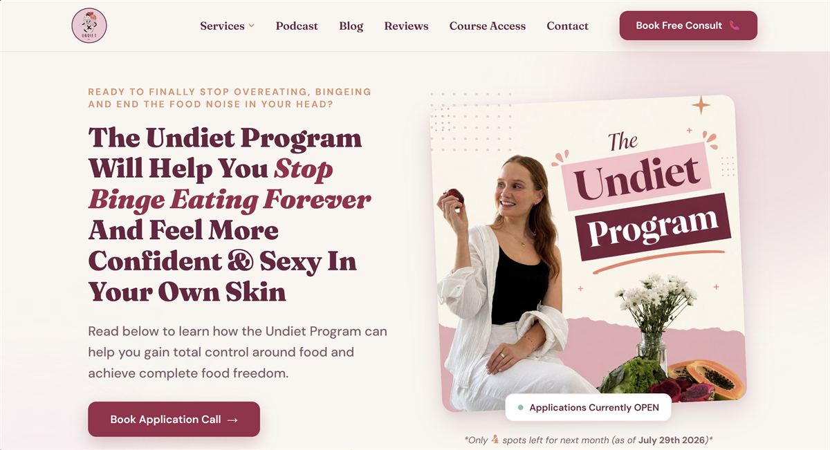 The Undiet Company program page after Hardbox redesign