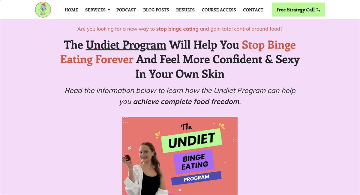 The Undiet Company program page before